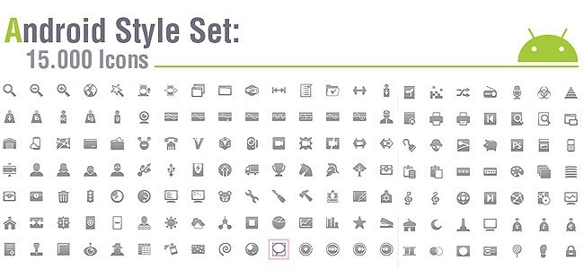 Android Style Set - 15.000 Android icons amazing freebie!! Several sizes, android guidelines, vector sources.