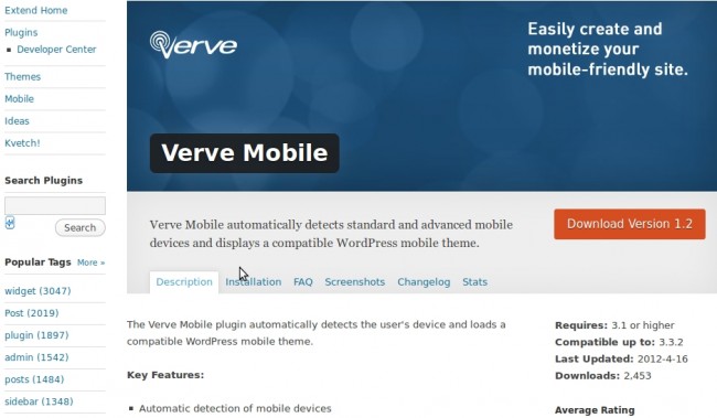 verve e1336036463698 - Plugin to add Mobile Friendly Features in Wordpress