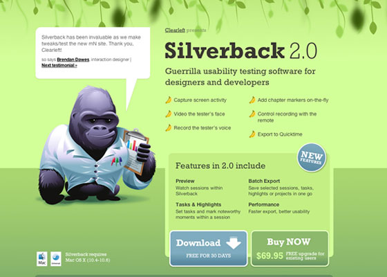 Silverback App - 30+ One Page Web Designs