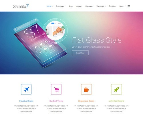 satellite7 flat glass design wordpress theme - Most Expected WordPress Design Trends for 2014